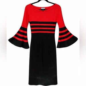 Red and Black Striped Bell Sleeve Sweater Dress- SIZE SMALL